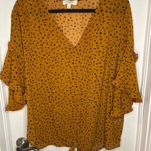 Umgee Mustard Polka Dot Ruffle Blouse